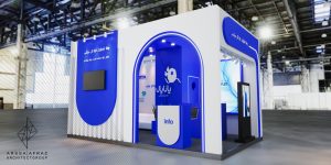 غرفه رها تجارت در نمایشگاه با راهکارهای تجاری و بازرگانی.