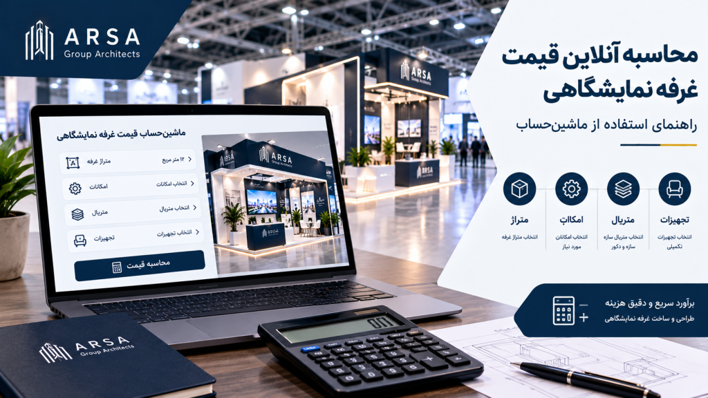 محاسبه آنلاین قیمت غرفه نمایشگاهی با ماشین‌حساب قیمت غرفه‌سازی آرسا